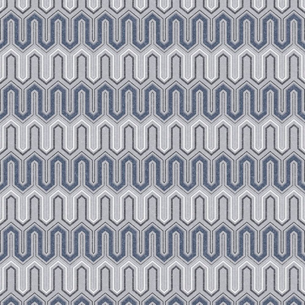 Patton Wallcoverings GX37611 GeometriX Zig Zag Wallpaper in Navy, Grey, Midnight Blue